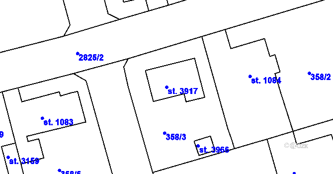 Parcela st. 3917 v KÚ Rokycany, Katastrální mapa