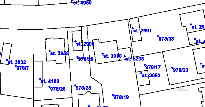 Parcela st. 3918 v KÚ Rokycany, Katastrální mapa