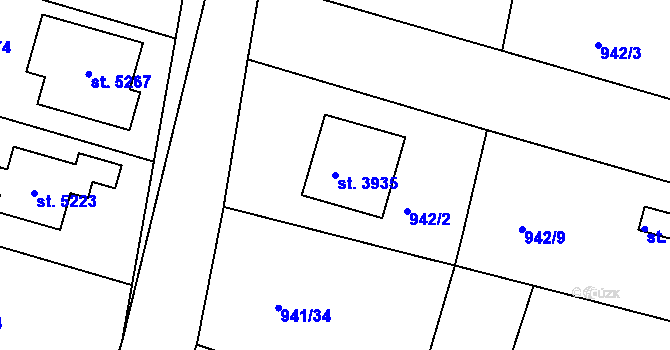 Parcela st. 3935 v KÚ Rokycany, Katastrální mapa