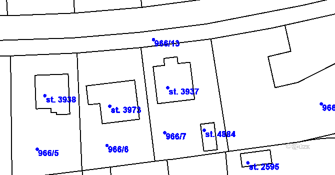 Parcela st. 3937 v KÚ Rokycany, Katastrální mapa