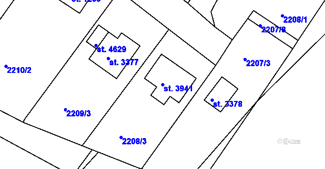 Parcela st. 3941 v KÚ Rokycany, Katastrální mapa