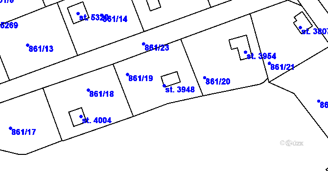 Parcela st. 3948 v KÚ Rokycany, Katastrální mapa