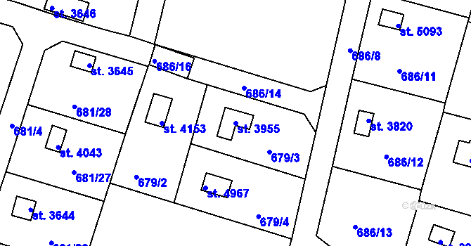 Parcela st. 3955 v KÚ Rokycany, Katastrální mapa