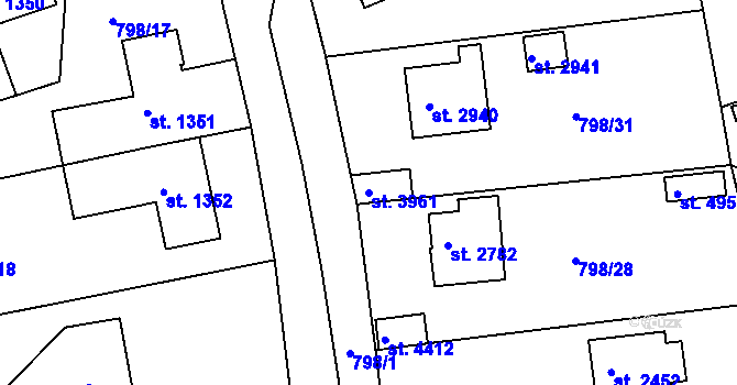 Parcela st. 3961 v KÚ Rokycany, Katastrální mapa