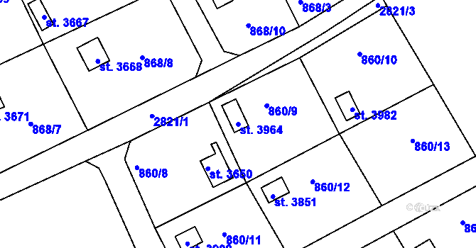 Parcela st. 3964 v KÚ Rokycany, Katastrální mapa