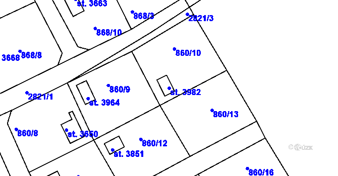 Parcela st. 3982 v KÚ Rokycany, Katastrální mapa