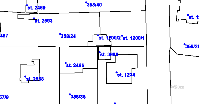 Parcela st. 3998 v KÚ Rokycany, Katastrální mapa