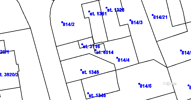 Parcela st. 4014 v KÚ Rokycany, Katastrální mapa