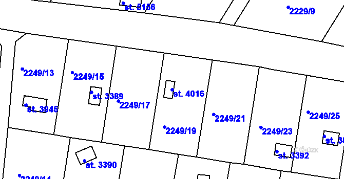 Parcela st. 4016 v KÚ Rokycany, Katastrální mapa