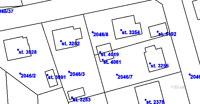 Parcela st. 4019 v KÚ Rokycany, Katastrální mapa