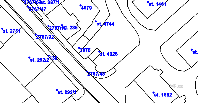 Parcela st. 4026 v KÚ Rokycany, Katastrální mapa