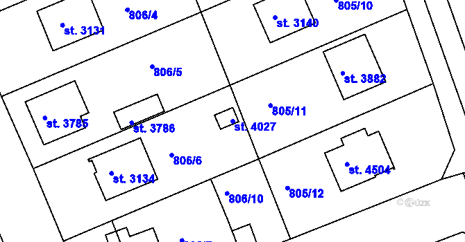 Parcela st. 4027 v KÚ Rokycany, Katastrální mapa