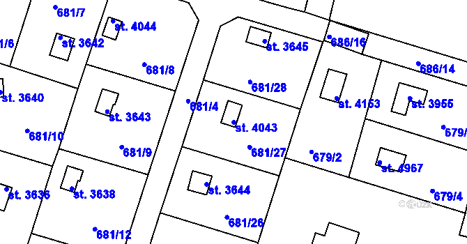Parcela st. 4043 v KÚ Rokycany, Katastrální mapa