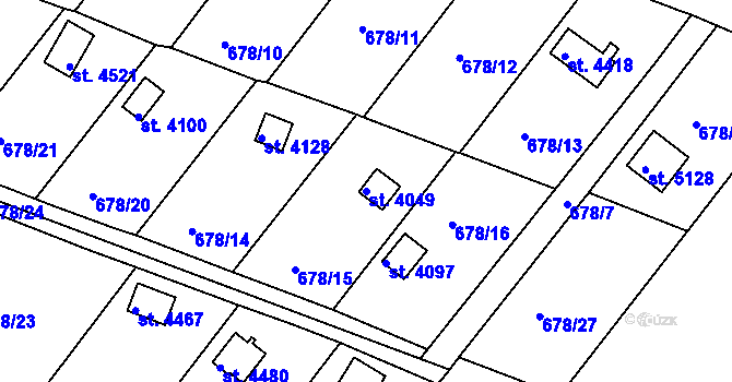Parcela st. 4049 v KÚ Rokycany, Katastrální mapa
