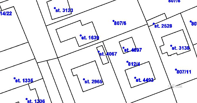 Parcela st. 4067 v KÚ Rokycany, Katastrální mapa