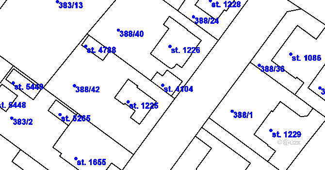 Parcela st. 4104 v KÚ Rokycany, Katastrální mapa