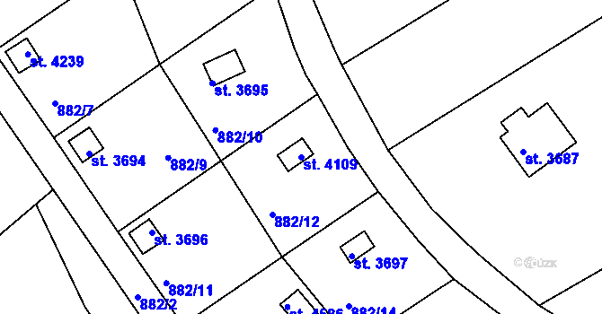 Parcela st. 4109 v KÚ Rokycany, Katastrální mapa