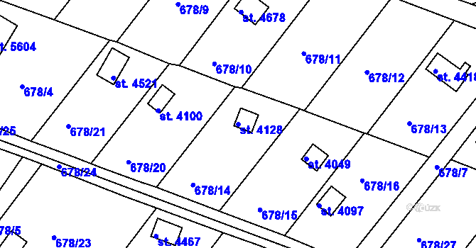 Parcela st. 4128 v KÚ Rokycany, Katastrální mapa