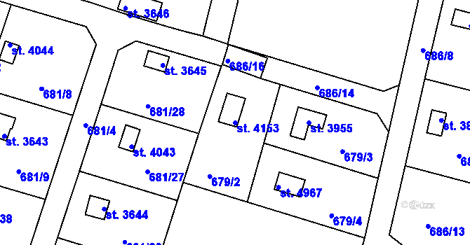 Parcela st. 4153 v KÚ Rokycany, Katastrální mapa