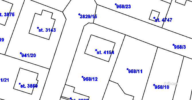 Parcela st. 4154 v KÚ Rokycany, Katastrální mapa