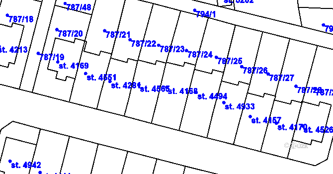 Parcela st. 4168 v KÚ Rokycany, Katastrální mapa
