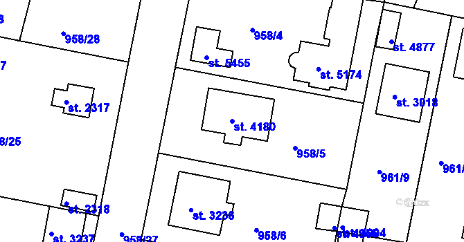 Parcela st. 4180 v KÚ Rokycany, Katastrální mapa