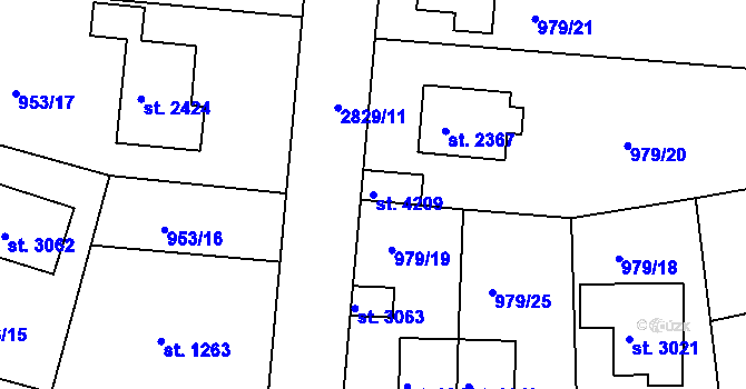 Parcela st. 4209 v KÚ Rokycany, Katastrální mapa
