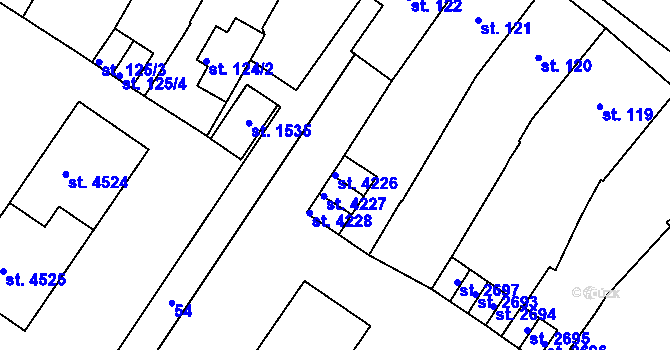 Parcela st. 4226 v KÚ Rokycany, Katastrální mapa
