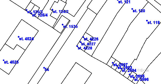Parcela st. 4227 v KÚ Rokycany, Katastrální mapa