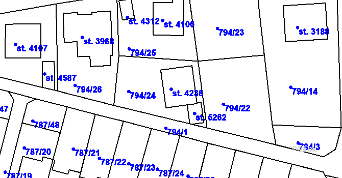 Parcela st. 4238 v KÚ Rokycany, Katastrální mapa