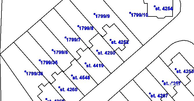 Parcela st. 4250 v KÚ Rokycany, Katastrální mapa