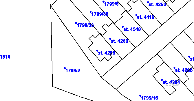 Parcela st. 4258 v KÚ Rokycany, Katastrální mapa