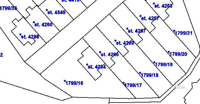 Parcela st. 4266 v KÚ Rokycany, Katastrální mapa