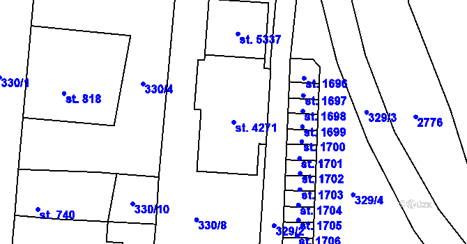 Parcela st. 4271 v KÚ Rokycany, Katastrální mapa