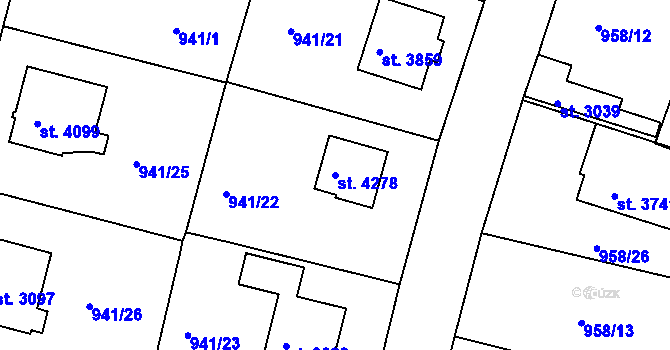 Parcela st. 4278 v KÚ Rokycany, Katastrální mapa