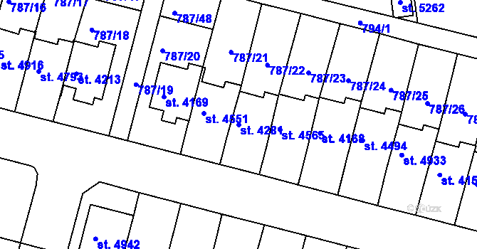 Parcela st. 4281 v KÚ Rokycany, Katastrální mapa