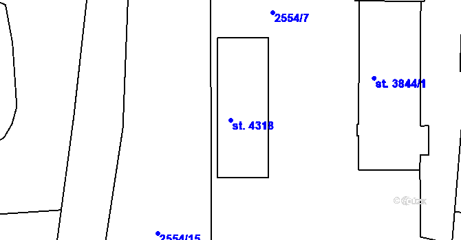 Parcela st. 4318 v KÚ Rokycany, Katastrální mapa