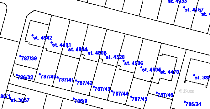 Parcela st. 4328 v KÚ Rokycany, Katastrální mapa