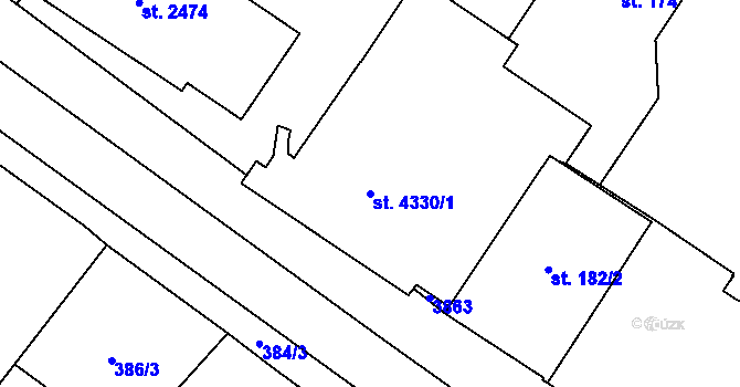 Parcela st. 4330/1 v KÚ Rokycany, Katastrální mapa