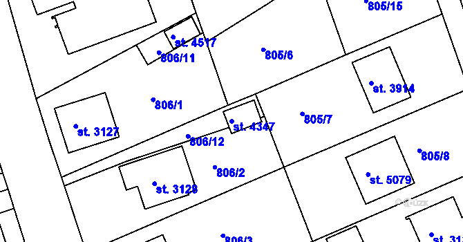Parcela st. 4347 v KÚ Rokycany, Katastrální mapa