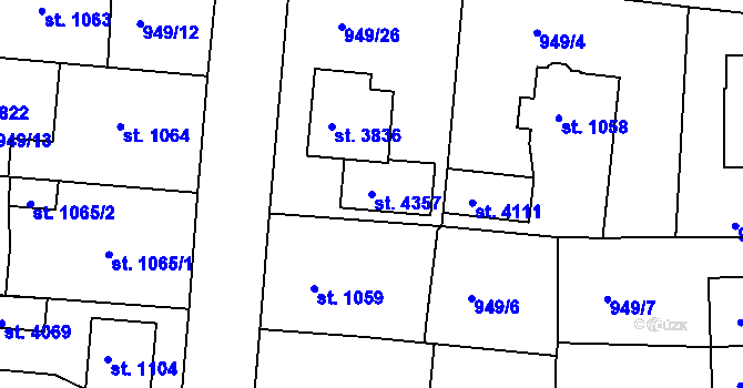 Parcela st. 4357 v KÚ Rokycany, Katastrální mapa