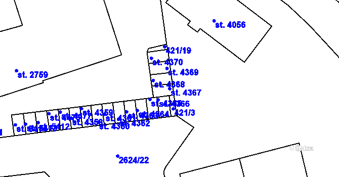 Parcela st. 4367 v KÚ Rokycany, Katastrální mapa