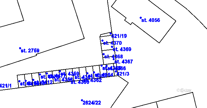 Parcela st. 4368 v KÚ Rokycany, Katastrální mapa