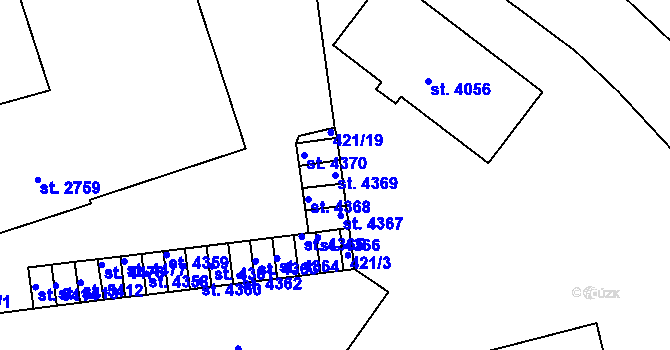 Parcela st. 4369 v KÚ Rokycany, Katastrální mapa