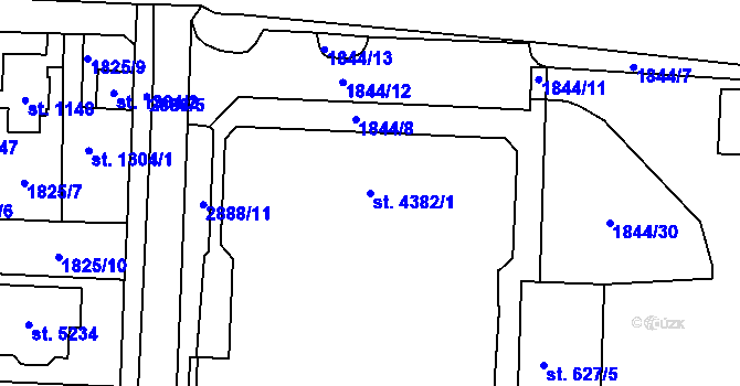 Parcela st. 4382/1 v KÚ Rokycany, Katastrální mapa