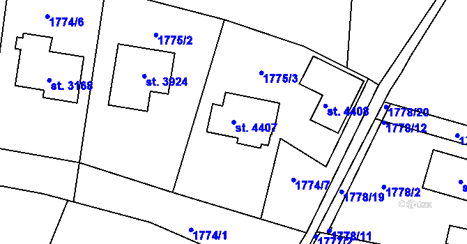 Parcela st. 4407 v KÚ Rokycany, Katastrální mapa
