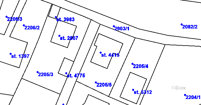 Parcela st. 4415 v KÚ Rokycany, Katastrální mapa