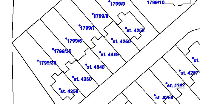 Parcela st. 4419 v KÚ Rokycany, Katastrální mapa