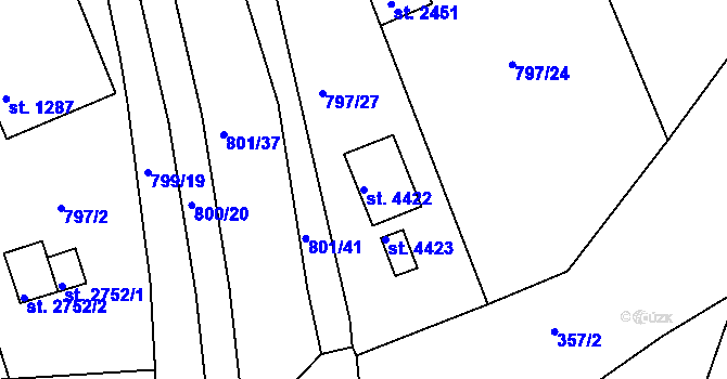 Parcela st. 4422 v KÚ Rokycany, Katastrální mapa
