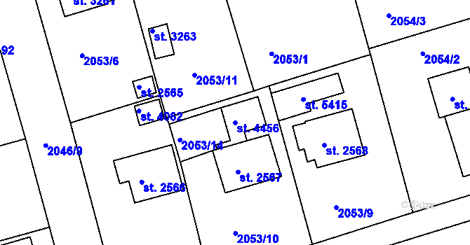 Parcela st. 4456 v KÚ Rokycany, Katastrální mapa